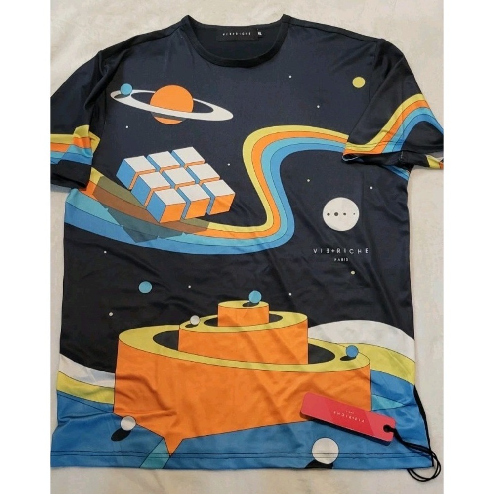 NWT VIE + RICHE PARIS RUBIX LAND BLACK SHORT SLEEVE T SHIRT MENS SIZE XL